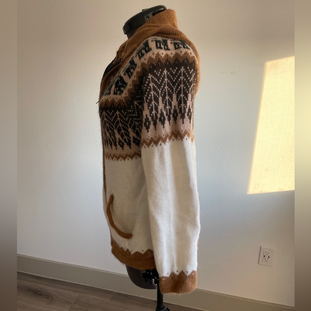Cozy Brown and White Knit Cardigan - Picture 6 of 7